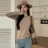 Elegante y estilosa camiseta interior suave para otoño e invierno 2026, nueva camiseta de punto cálida de manga larga con cuello redondo, versátil