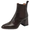 Botines Chelsea para Mujer Chuyuji con Tacón Grueso, Botines Individuales de Primavera y Otoño, Punta Cuadrada Retro Francesa, Botines de Tobillo con Tacón Alto Nuevos de Otoño e Invierno