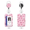 Porta Insignia Metálico con Clip de Lazo Rosa Lindo con Cordón para Tarjeta de Identificación de Empleado de Oficina