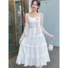 Traje de Vestido Blanco con Tirantes de Punto y Cárdigan para Mujer, Nuevo Diseño Primavera 2025, Traje con Efecto Adelgazante