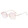 Gafas de lectura sin montura de borde cortado con incrustaciones de diamantes, estilo nuevo para mujer, para personas mayores, progresivas, color rosa, con filtro de luz azul, venta al por mayor de fabricante