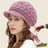 Chapéus Transfronteiriços de Outono e Inverno para Mulheres, Boina Fashion com Aba, Forrada com Lã e Espessa, Chapéu de Mãe, Chapéu de Lã Tricotado Quente