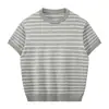 Yimi Warehouse Nueva Camiseta de Manga Corta para Hombres y Mujeres, Tops de Punto Rayados Brisa Marina de Manga Corta para Pareja, Camiseta Básica Interior, Marca de Moda