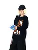 Suéter Retrô Americano Gola Redonda para Mulheres, Novo Estilo Outono e Inverno, Estilo Preguiçoso de Casal, Design Solto, Top de Tricô Cartoon