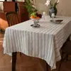 2027 Nuevo Mantel de Mesa de Hilo de Algodón y Lino Rayado de Comercio Exterior Textura de Algodón Lino Rectangular para Mesa de Comedor en Casa Atmósfera Retro
