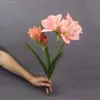 Flores Artificiais de Amarílis e Clívia com Folhas, Buquês para Decoração de Mesa de Casa, Hotel, Casamento, Adereços para Fotos Atacado