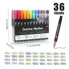 Caneta Outline de Linha Dupla Sonhadora Transfronteiriça 48 Cores Caneta Metálica DIY Planner Colorido Marcador Caneta de Pintura para Cartão de Natal
