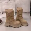 Botas Martin de Camurça com Solado Grosso Melanóide para Aumentar a Altura Femininas 2026 Outono Novas Botas Curtas Botas de Cowboy Ocidentais Botas de Cavaleiro