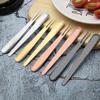 Daoqi garfo de fruta de aço inoxidável criativo louça sobremesa colher multifuncional bolo de dupla finalidade garfo pequeno banhado a ouro atacado