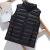 Colete Leve de Penas Feminino Curto Gola Alta Slim Outono e Inverno Novo Colete de Penas Colete Tamanho Grande Roupa Exterior para Mulheres