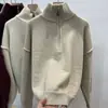 Suéter de Gola Alta Meio Zíper Estilo Coreano para Mulheres no Outono e Inverno Novo Estilo Simples e Sofisticado Estilo Solto Preguiçoso Top de Tricô Externo