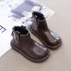 Botas Infantis Outono Botas Curtas Infantis Outono/Inverno Sapatos com Pelúcia Embutida Botas de Couro para Bebê Botas Martin para Meninas Algodão Grosso Preto