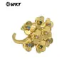 MR038 Flor Ma Ying Dan Vibrante Diseño Color Oro y Plata Set con Circonitas Pequeñas de Colores Anillo Abierto Diario para Niñas