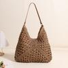 Bolso de Paja de Cuerda de Papel de Nuevo Estilo de un Solo Hombro con Diseño de Cuadrado de Abuela Hueco, Bolso Tejido Grande de Bloques de Color Triangulares para Mujer, Bolsa para Vacaciones en la Playa