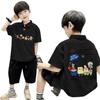 Polo Casual de Manga Corta para Niño Estampado de Moda Nacional Algodón Puro Manga Corta Verano Estilo Occidental Estilo Coreano Moda para Niños Medianos-Grandes