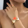 Pulsera y Anillo de Moda Exagerada con Corazón de Goteo de Aceite, Set de Venta Caliente Transfronterizo para Nicho, Adecuado para el Uso Diario y Fiestas de Mujeres