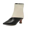 Nuevas Botas de Tobillo de Moda con Bloques de Color y Punta Fina Botas Martin Botas de Montar Botas de Tacón Medio Talla 40-50 Tallas Grandes Botas de Comercio Exterior