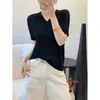 Tricô de Alta Qualidade com Decote V e Manga Curta para Mulheres, Novo Estilo Coreano Verão 2026 Camiseta Versátil Emagrecedora Top Fino para Camada Base