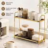 Estante de Almacenamiento de Vidrio de Doble Capa Negro y Dorado Organizador de Cosméticos para Tocador de Baño Estante Organizador de Escritorio de Hierro Dorado