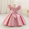 Vestido Nuevo 2025 para Fiesta de Primer Cumpleaños de Bebés y Niños Pequeños con Lazo y Manga Abullonada Vestido Infantil Vestido de Princesa