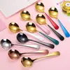 Cuchara de Acero Inoxidable 304 Estilo Coreano para Café Postre Remover Cuchara Pequeña de Sopa Chapada en Oro Titanio Cuchara Creativa Cuchara Redonda
