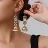Brincos de sino e pérola de estilo étnico dourados vintage transfronteiriços para mulheres, estilo boêmio, design quadrado, cravejados de diamantes, brincos da moda