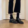 Hebilla de Cinturón Vintage de Piel Mocasines de Corte Profundo para Mujer, Nuevo Estilo Primavera Commuter Británico Zapatos de Cuero Slip-On de Tacón Grueso
