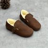 Sapatos acolchoados de algodão com couro integrado de couro e pele 23 Inverno novo artístico Mori bico redondo plano quentes de lã pura Sapatos Boken para mulheres