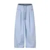 Pantalones Casuales de Rayas Estilo Americano Pierna Ancha para Mujer Verano Nueva Llegada Caídos Adelgazantes Cintura Elástica Cordón Perezoso Versátil de Largo Completo