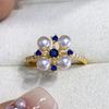Accesorios DIY S925 plata esterlina lujo ligero anillo de perlas con diamante azul soporte vacío accesorios soporte para anillo hecho a mano abertura 4-5