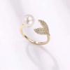 Anillo de Cola de Pez de Diamante Temperamento Moda para Niña Estilo Ins Adornos de Mano de Perla de Agua Dulce Anillo Ajustable de Boca Viva Venta al por Mayor