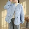 Toma real: Chaqueta acolchada blanca de plumón de pato, ligera, de manga corta, cuello redondo, estilo coreano, corte holgado, para mujer, cálida para el invierno