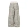 Calça Casual Wide Leg Estampa de Leopardo Cintura Canelada Vibe Americana Feminina Estilo de Rua Hot Girl Reta Solta Emagrecedora Comprimento Total