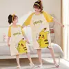 Verano Nuevo Camisón Infantil de Dibujos Animados para el Hogar Ropa Familiar de Verano para Madre e Hija Pijamas de Algodón de Manga Corta para Niños Medianos y Grandes