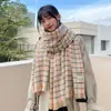 Cachecol de Cashmere Espesso Xadrez Bigodes Curtos Feminino Outono e Inverno Estilo Japonês Fofo ins Estilo Coreano Versátil Fashionável para Estudantes