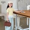 YOJIA - Camiseta de manga corta para niña, verano 2025, nueva llegada, estilo coreano, corte entallado, cuello redondo, para niña pequeña, ropa de verano para niña