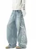 Jeans de moda para hombre con estampado de letras, pantalones anchos rectos holgados para adolescentes, pantalones casuales de estilo callejero americano