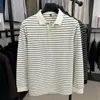 Camiseta masculina clássica listrada com trama torcida e listras, para outono e inverno, manga longa, blusa masculina com gola, polo masculina de manga longa