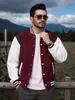 Jaqueta de Baseball Estilo College Color-Blocking Europeu e Americano com Gola Alta Canelada e Botões de Pressão, Top Casual Street Retro