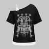 Comércio Exterior Y2K Streetwear Tendência de Beleza Retrô Solto Falso Duas Peças Versátil Estampado Manga Curta Camiseta Top Feminino Transfronteiriço