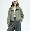 Chaqueta corta con capucha para mujer, estilo coreano de verano 2026, corte holgado para figuras petite, cordón fino en cuello alto, chaqueta casual versátil