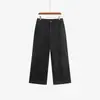 Pantalones rectos anchos simples para mujer de talla grande, colección otoño 2026, pantalones casuales cropped de tiro alto holgados para mujeres de talla grande, NK1377