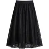 Falda Elástica con Encaje Hueco 2026 Otoño/Invierno Nueva de Cintura Alta Adelgazante de Longitud Media Elegante Falda de Línea A Acampanada
