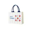 Bolsa Tote de Lona Personalizada com Macaron e Design Colorido em Contraste Listrado, Bolsa de Mão 3D para Cafés, Bolsa de Presente Impressa Cultural e Criativa de Verão