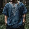 Camiseta Masculina Casual Solta de Manga Curta com Gola Redonda Estilo Étnico 3D Estampada Digitalmente Manga Curta Verão Europeu e Americano