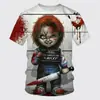 Nueva Moda Hombre Halloween Calle Divertido Horror Chagi Impresión Digital 3D Cuello Redondo Manga Corta Transfronterizo