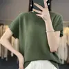 24 Verão Novo Algodão Gola Redonda Manga Morcego Manga Curta Camiseta Roupa Externa Camisa Tricotada Solta Versátil Base Tricotada