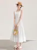 2612306-Vestido Chemise de Algodão Puro com Bordado Pesado, Luxo Leve Estilo Francês com Decote U para Mulheres, Novo Vestido Longo de Verão