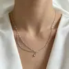 Moderna, Sencilla, Versátil Collar Colgante de Perlas Redondas Transparentes, Lujo Ligero, Gama Alta, Diseño Único, Cadena para Clavícula para Mujeres