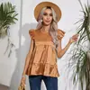 Coletes Femininos Plus Size Europeus e Americanos de Comércio Exterior, Novos Produtos de Primavera e Verão na Amazon, Coletes Camisa Femininos Jacquard de Seda Sintética com Gola Redonda